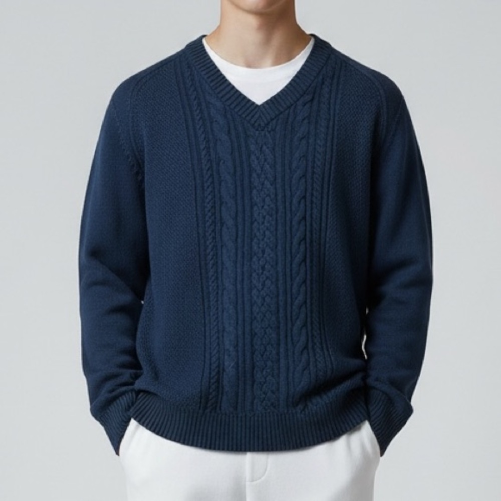 Helly‎ Hansen Mens Navy Blue Cotton Cable Knit Sweater Sz XL Cabincore Fisherman
